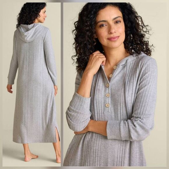 Soft Surroundings Loungy Lover Cozy Ribbed Hooded Jersey Midi Dress Sz. S - Picture 2 of 10